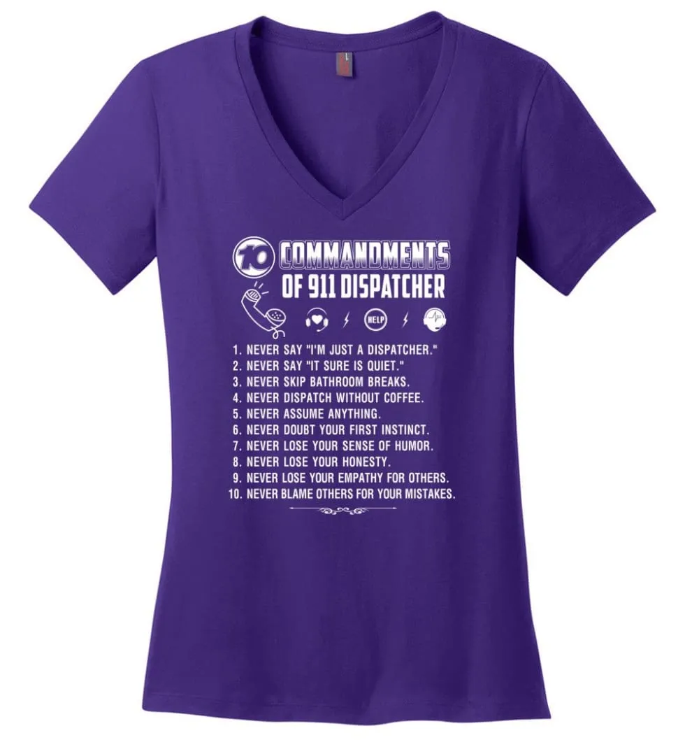 10 Commandments Of 911 Dispatcher Ladies V-Neck