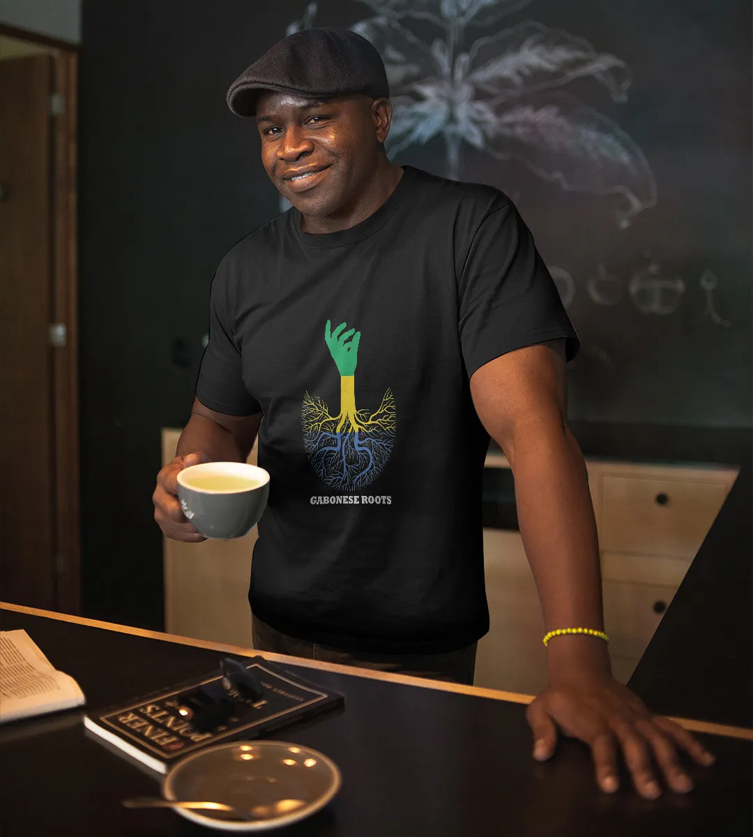 1sttheworld T-Shirt - Gabonese Roots Flag T-Shirt Black A35