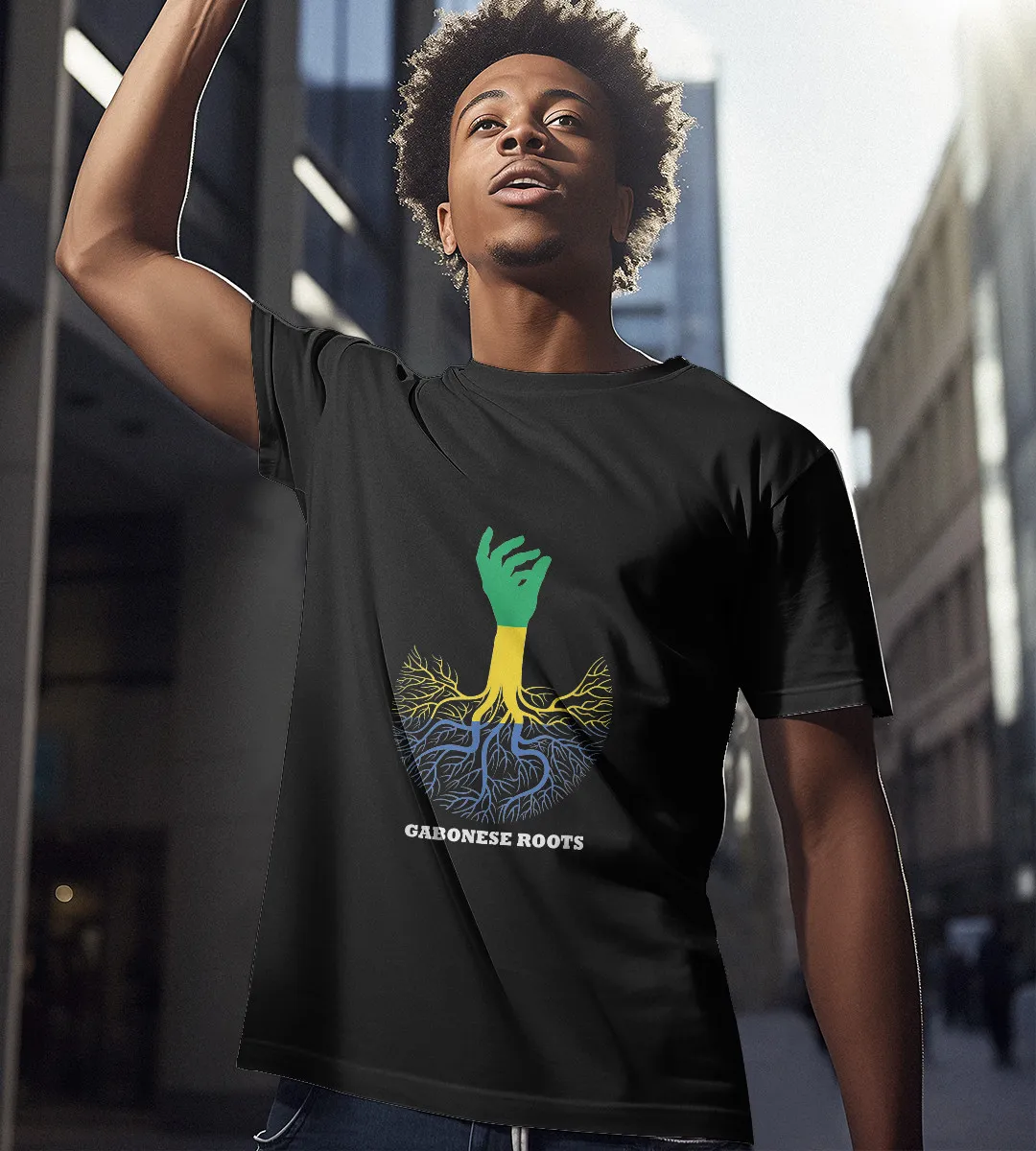 1sttheworld T-Shirt - Gabonese Roots Flag T-Shirt Black A35