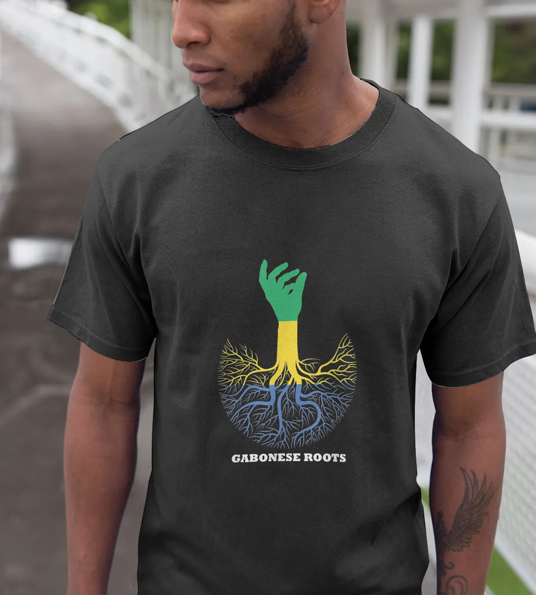 1sttheworld T-Shirt - Gabonese Roots Flag T-Shirt Black A35