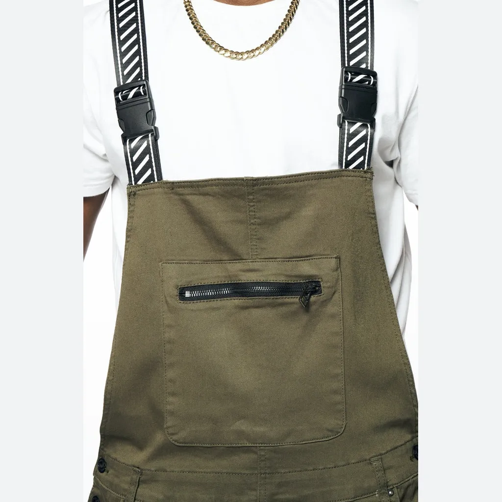 3D Pocket Utility Fashion Overalls - Olive