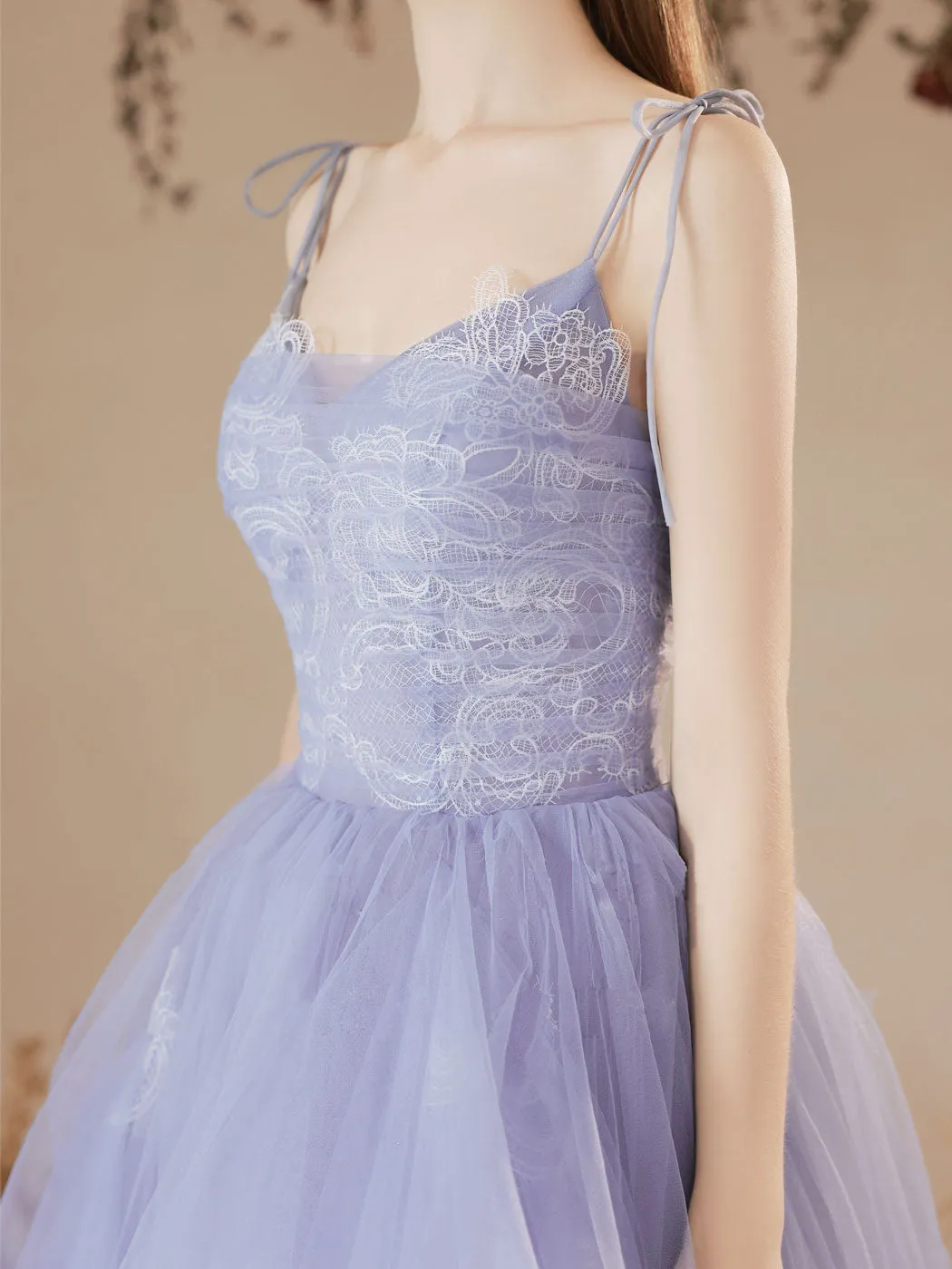 A-Line Tulle Lace Purple Long Prom Dresses, Purple Formal Evening Dress