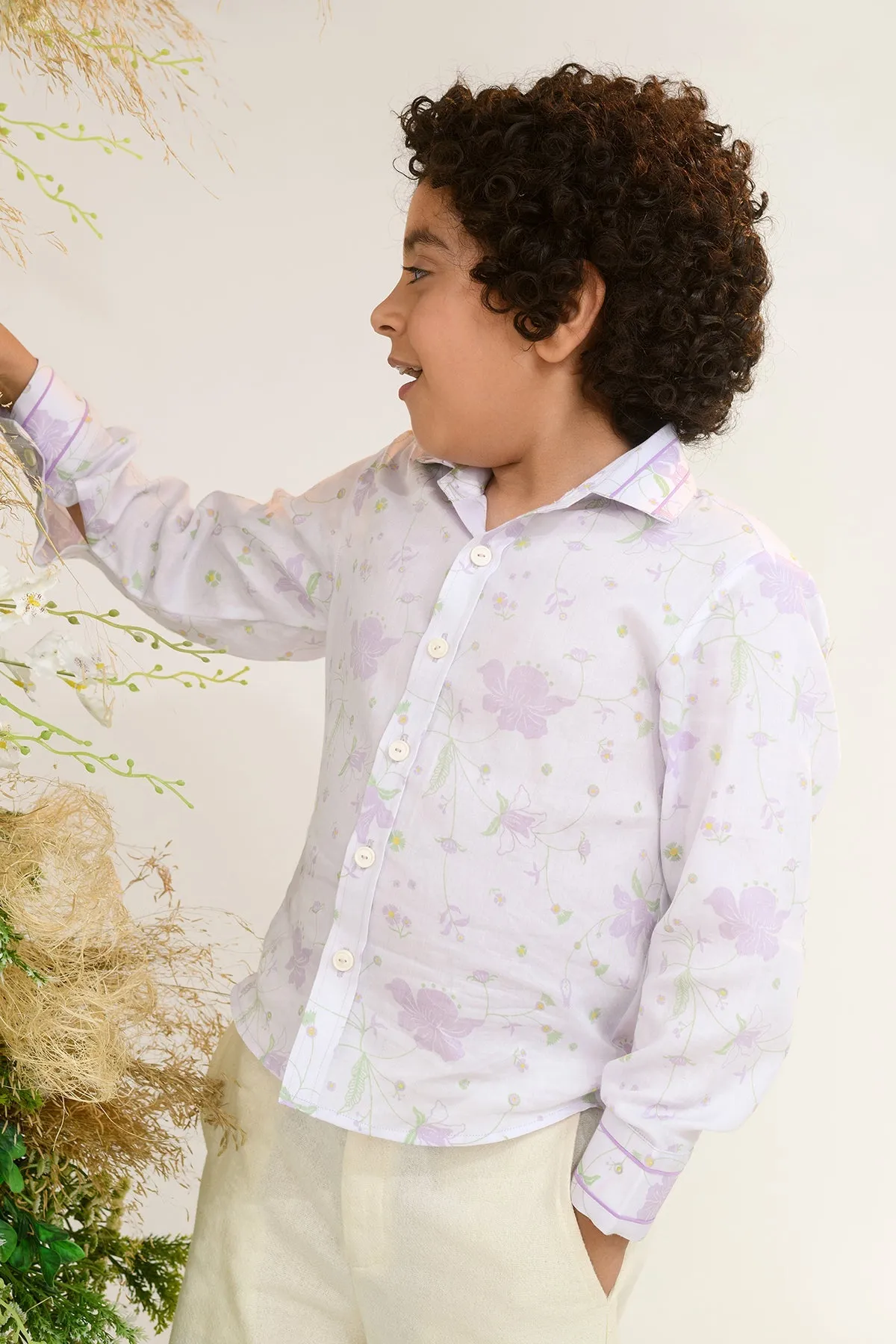 Aster Aroma- Printed Cotton Satin Shirt For Boys