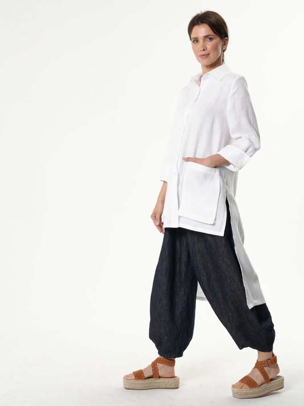 Asymmetric Linen Shirt In White