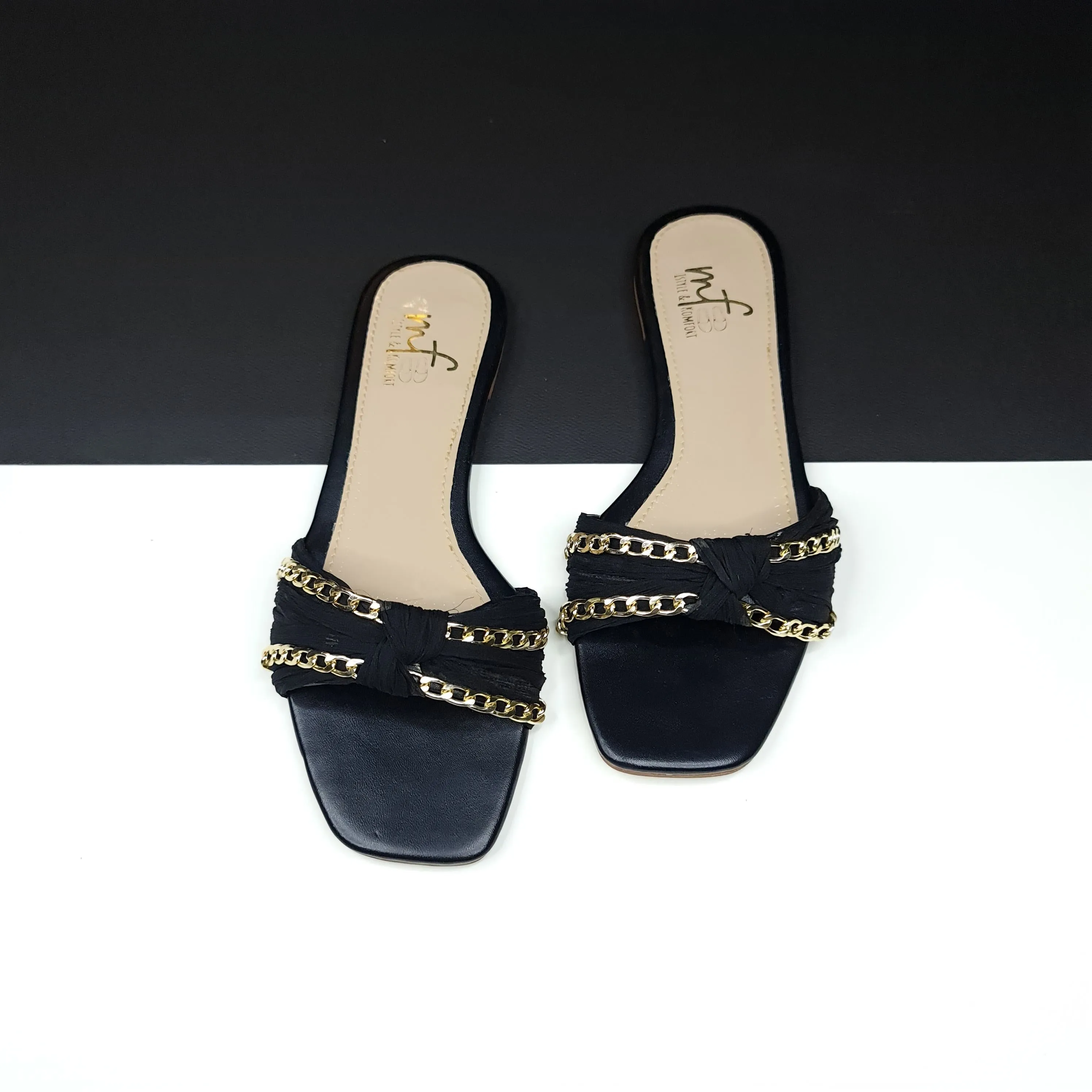 Black Chain Slippers