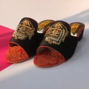 Black Fancy Heel Slippers for women