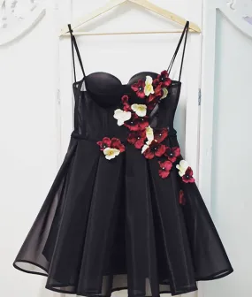 Black tulle sweetheart neck short prom dress, black homecoming dress