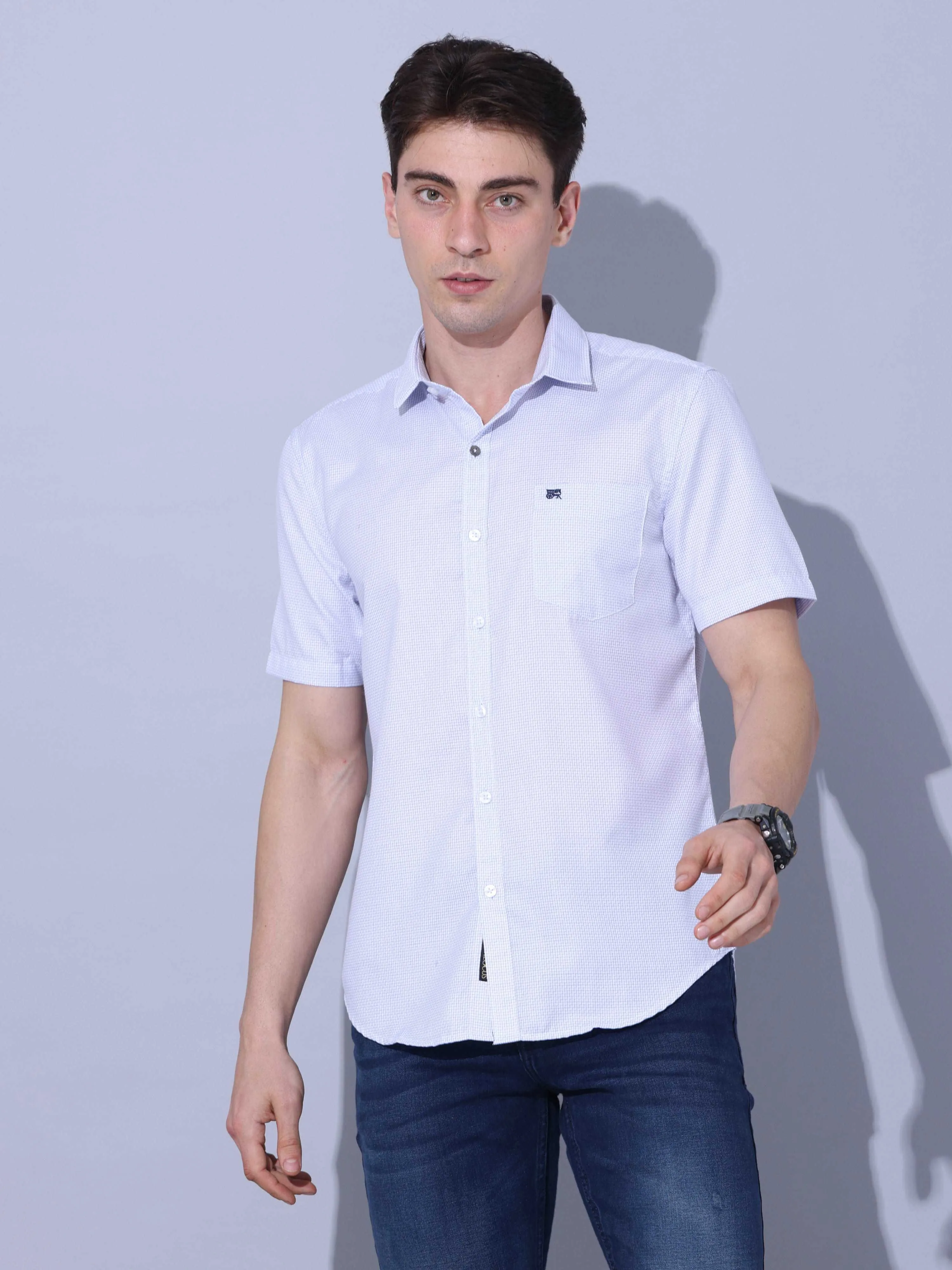 Blue Casual Half Sleeve Shirt