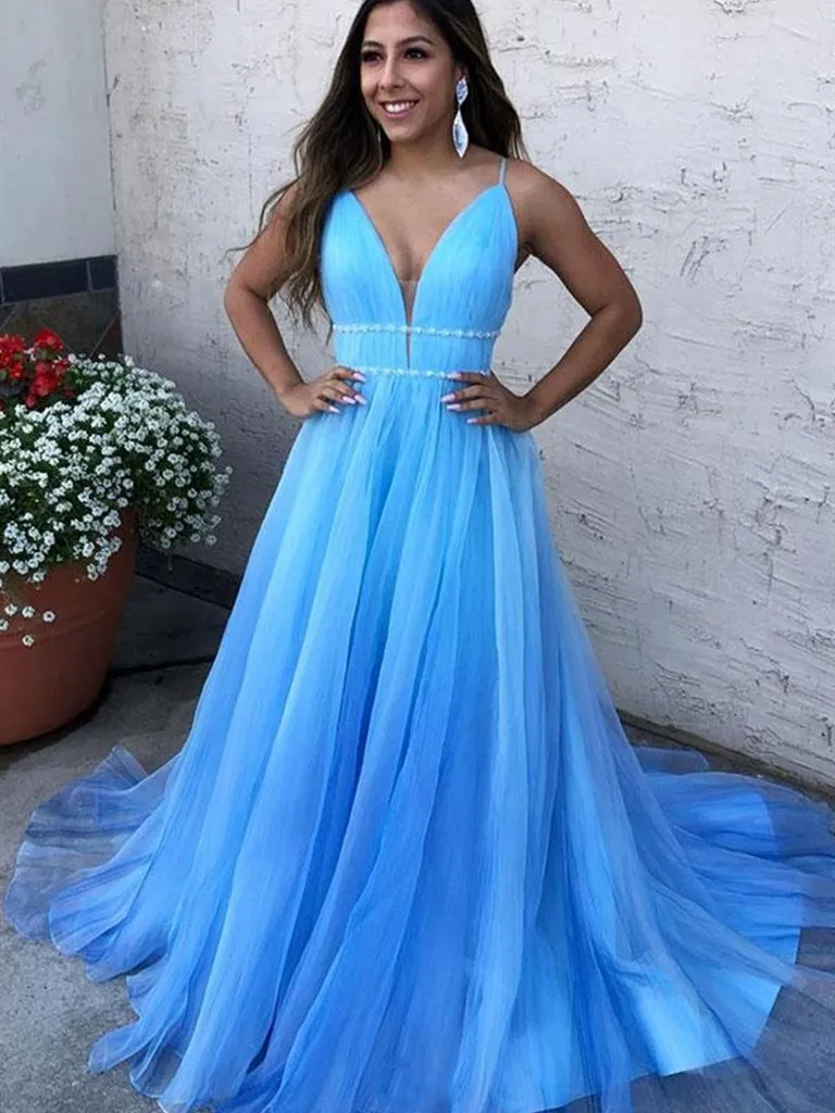 Blue Prom Dress, Evening Dress, Dance Dress, Formal Dress, Graduation School Party Gown, PC0548