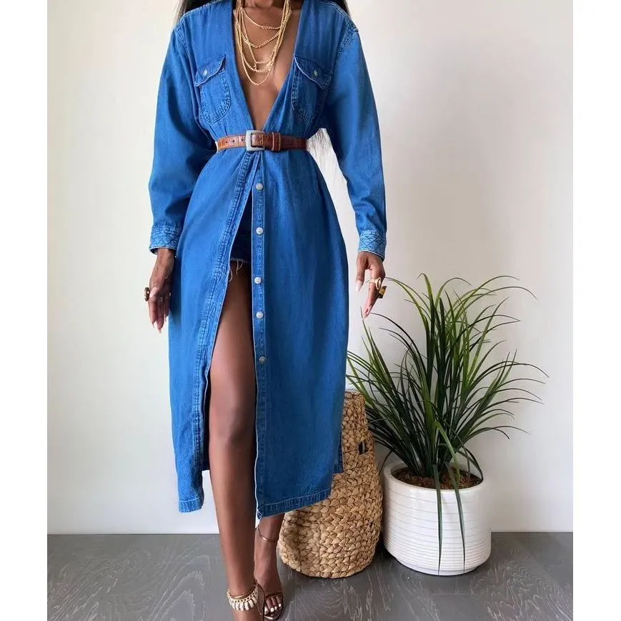 Button Detailed Denim Dress