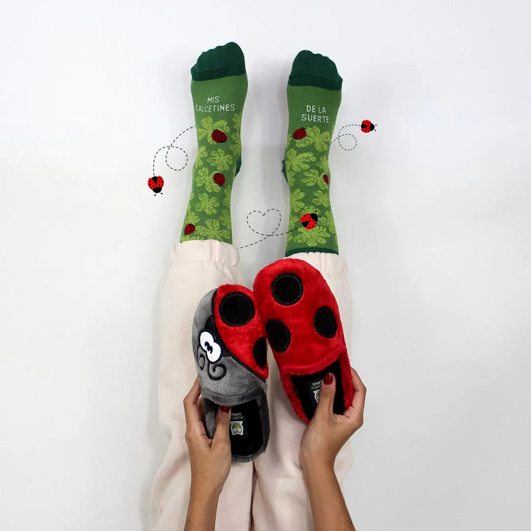 Lucky Socks & Mary Jane Slippers in Gray and Red