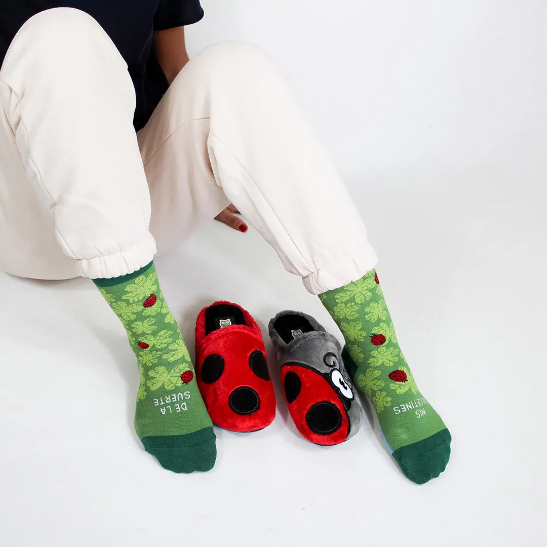 Lucky Socks & Mary Jane Slippers in Gray and Red