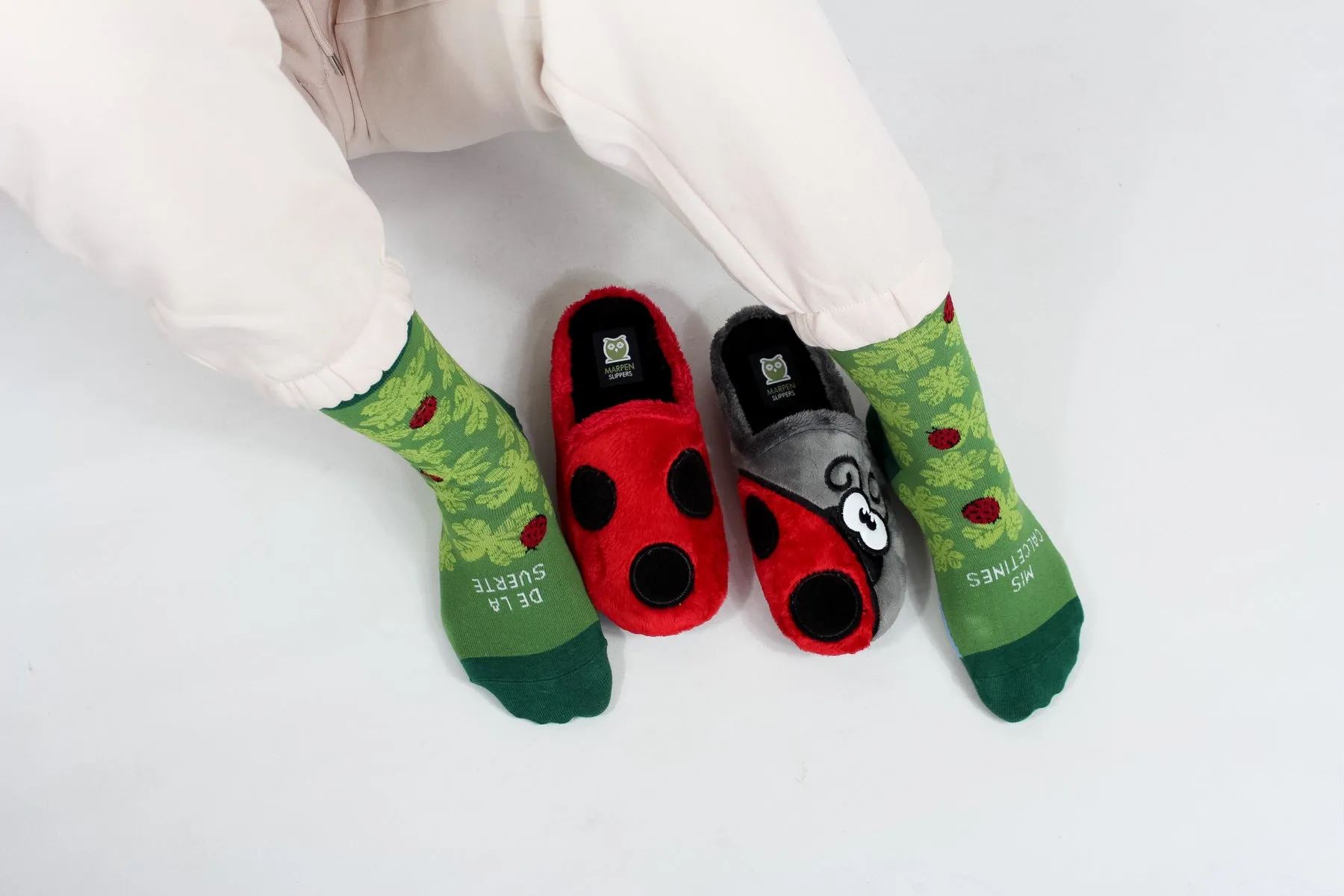 Lucky Socks & Mary Jane Slippers in Gray and Red