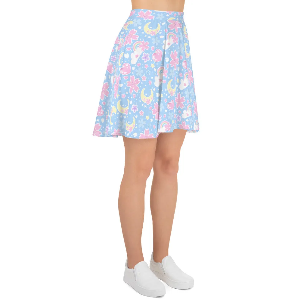 Cherry Blossom Dreams Blue Skater Skirt