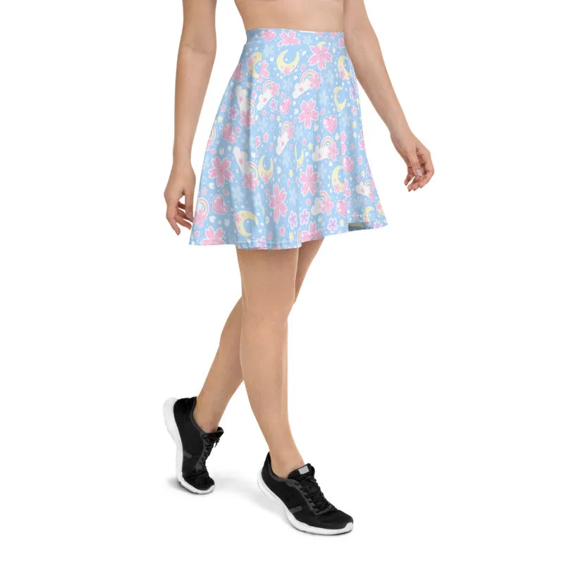 Cherry Blossom Dreams Blue Skater Skirt