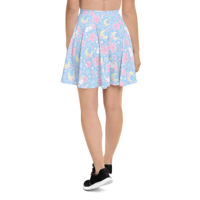 Cherry Blossom Dreams Blue Skater Skirt