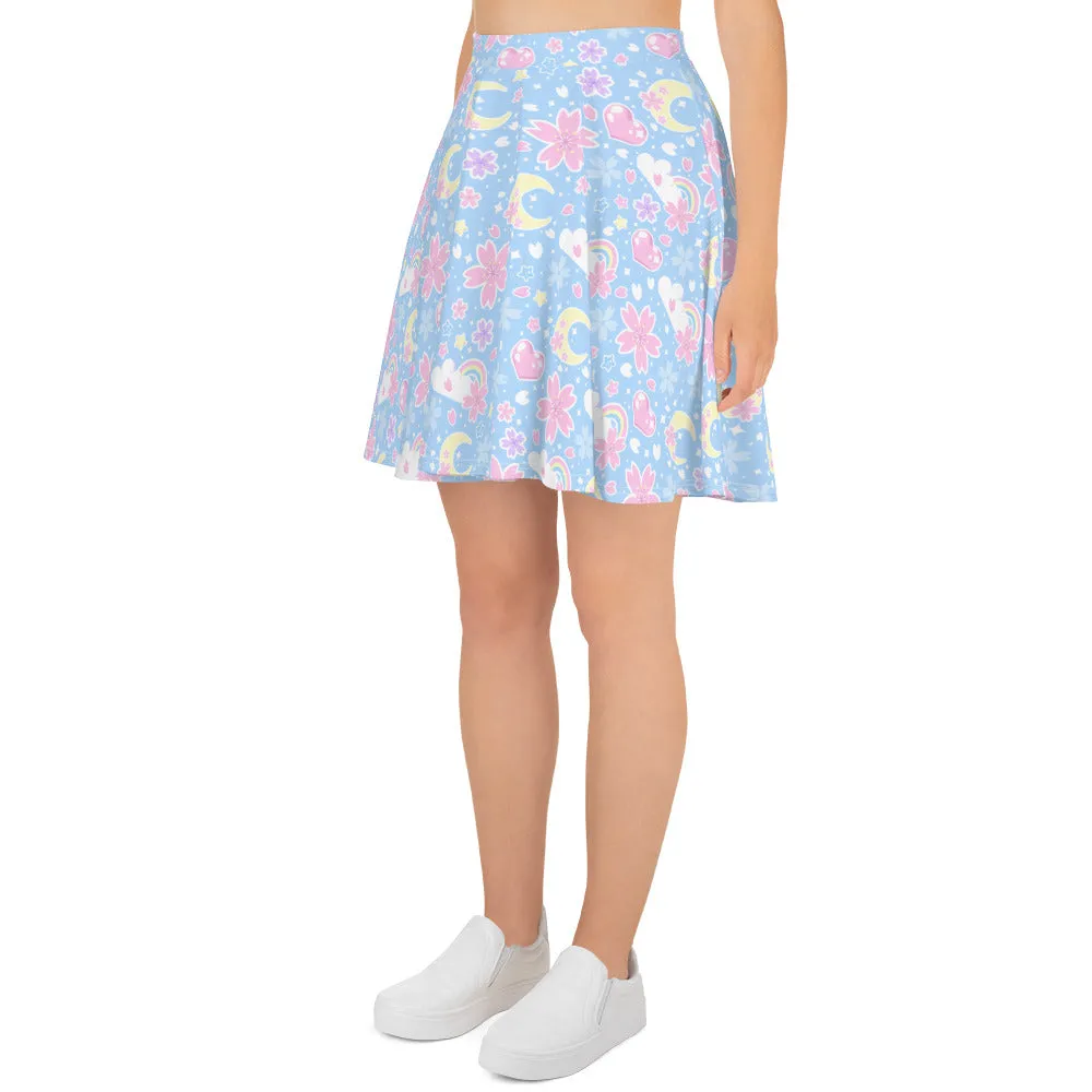 Cherry Blossom Dreams Blue Skater Skirt