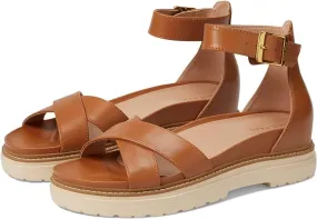 Cole Haan Fraya Pecan Leather Ankle Strap Open Rounded Toe Chunky Heel Sandals