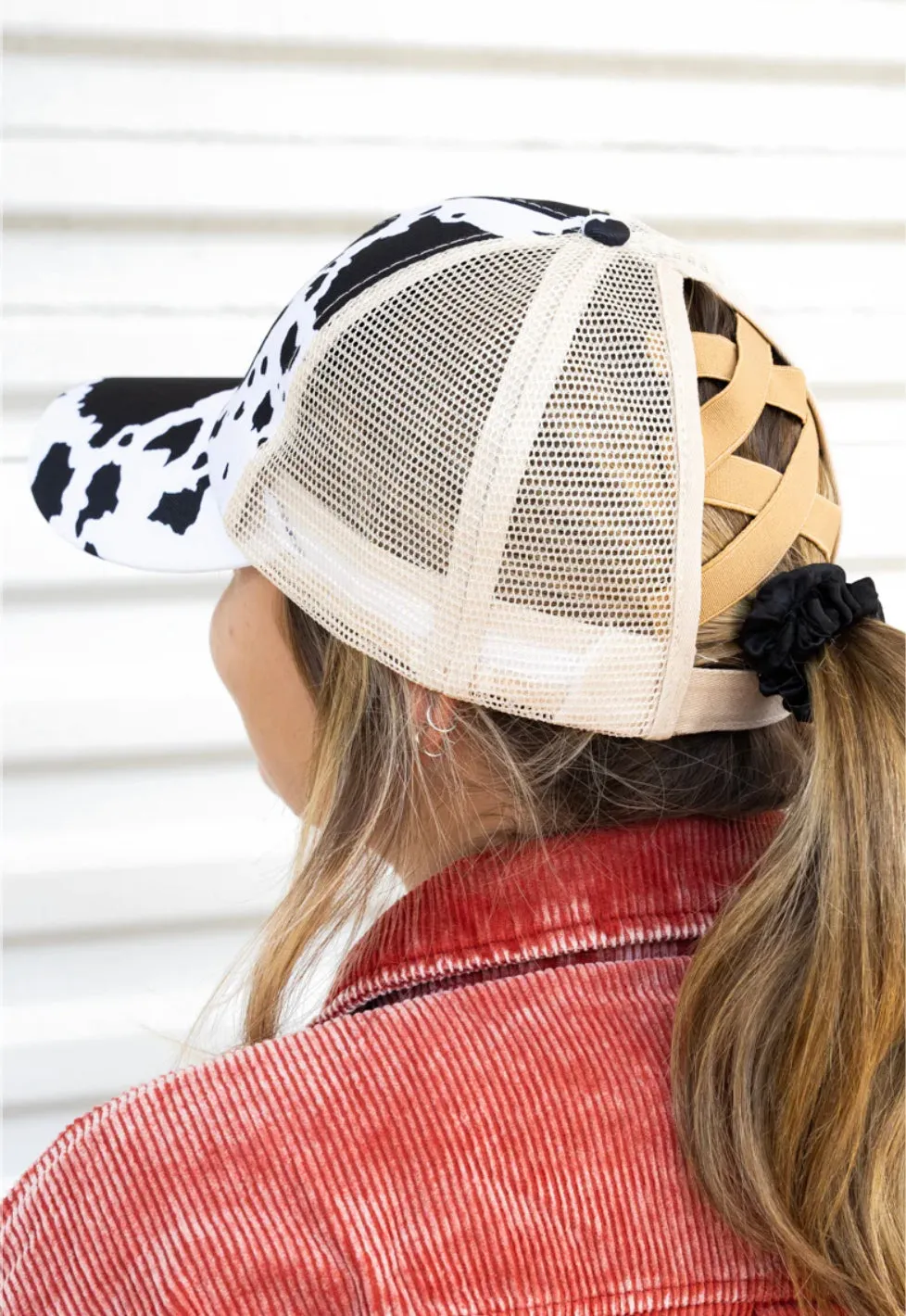 Cow Print Ponytail Mesh Western Hat