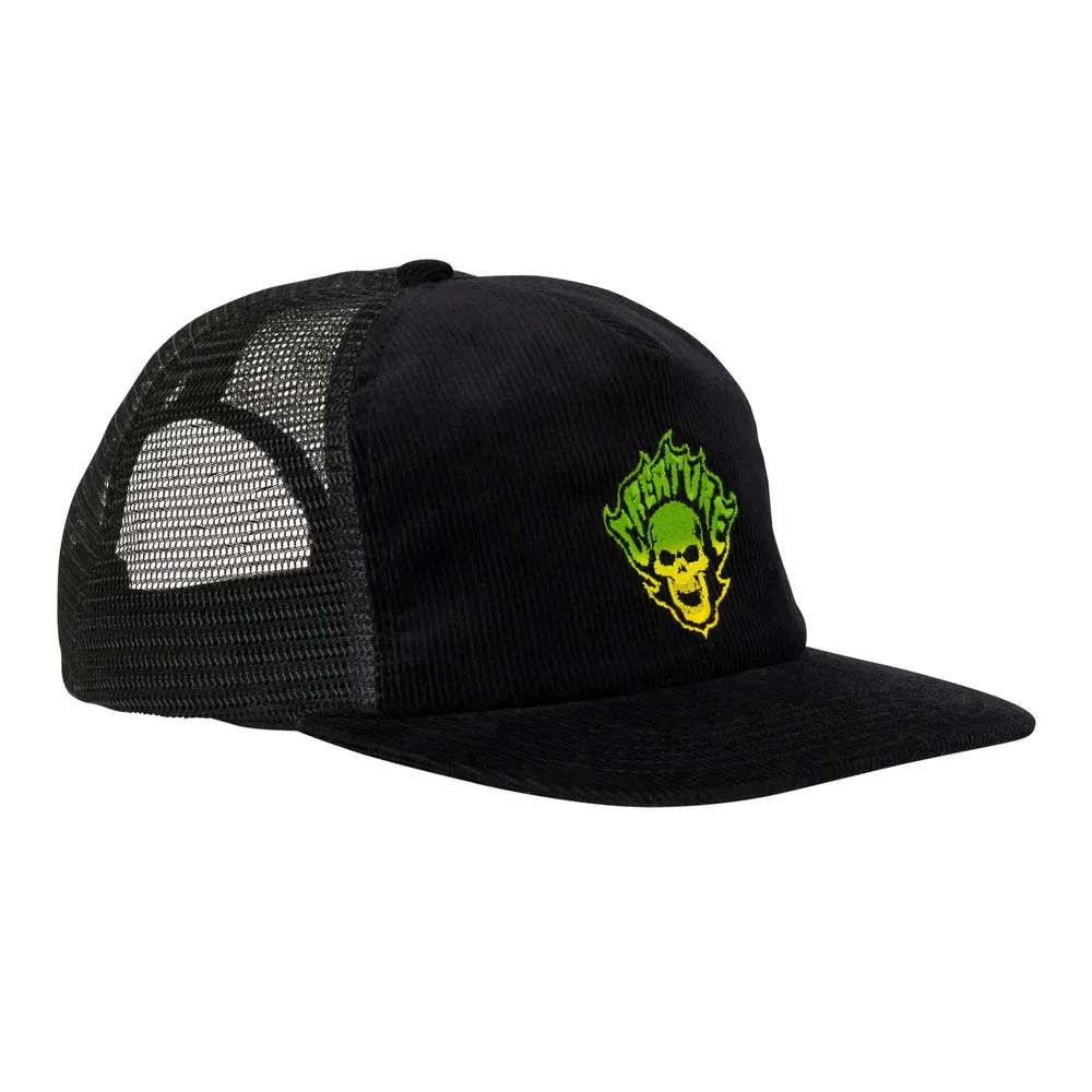 Creature Bonehead Flame Mesh Trucker Mid Profile Hat Black