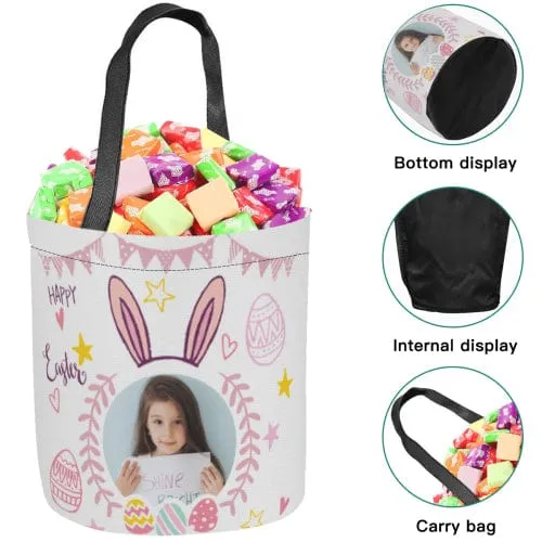 Custom Photo Rabbit Easter Basket Personalized Buny Egg Bags Kids Candy Easter Baskets