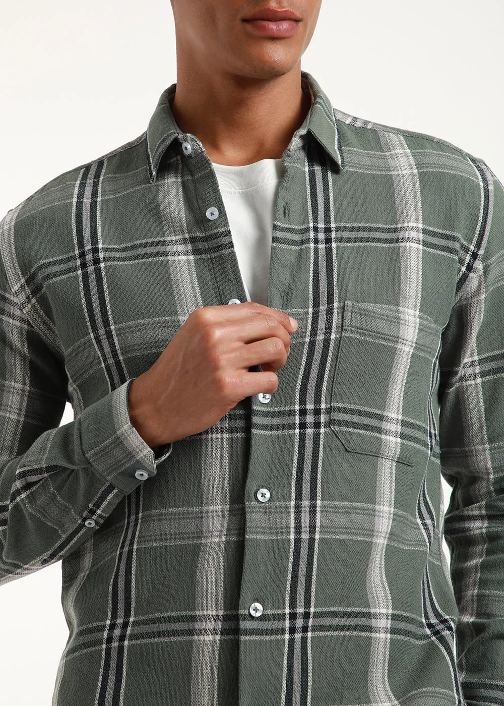 Dobby Check Olive Green Shirt