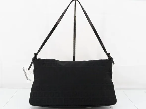 FENDI Zucchino Shoulder Bag Canvas/Leather Black