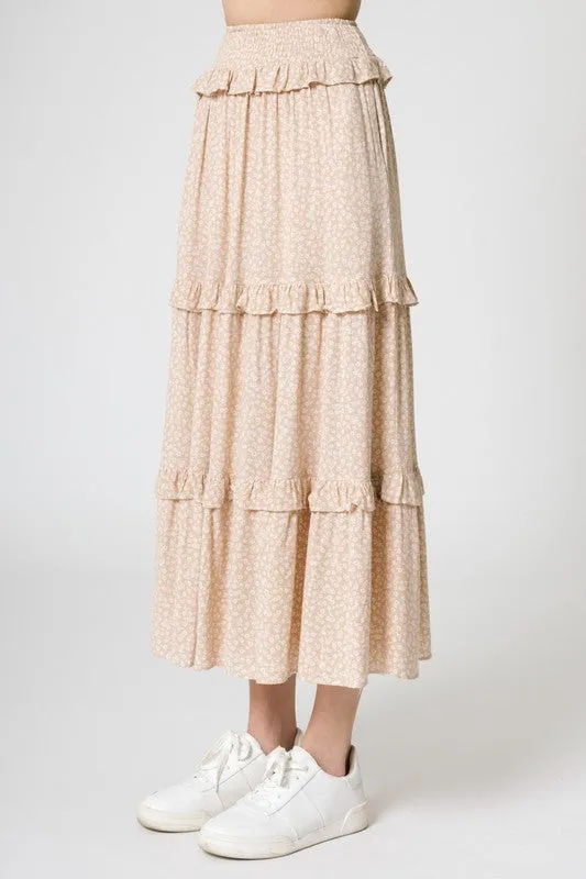 Floral Maxi Skirt in TBeige