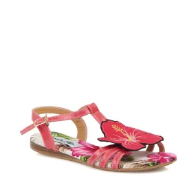 Fuscia Pink Hibiscus T-Bar Flat Sandal