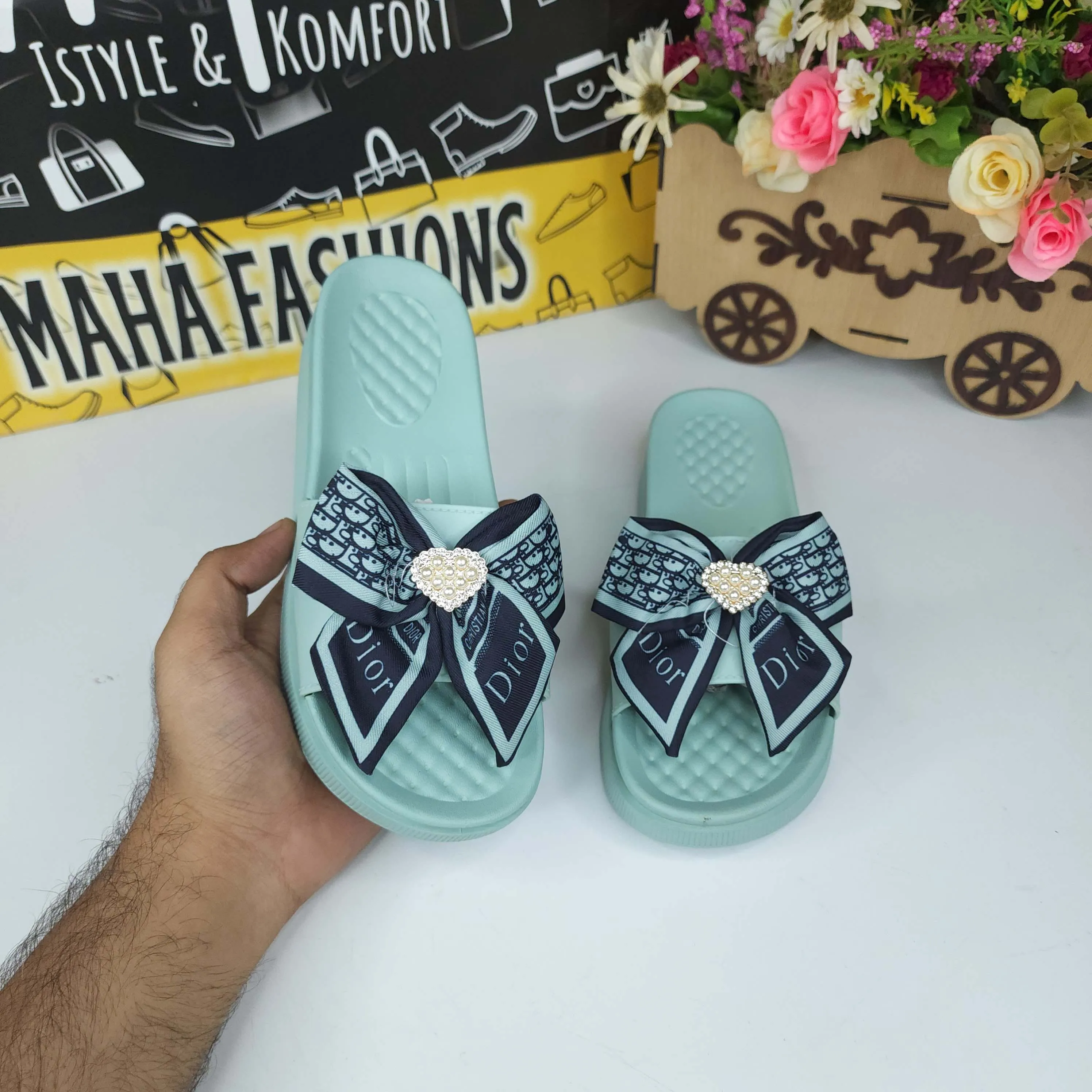 Green Bow Slippers