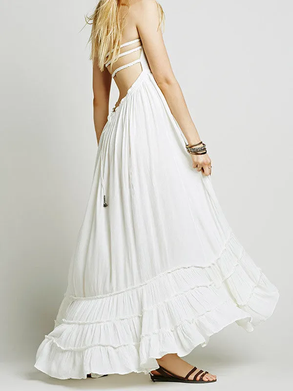 Halter Backless Beach Swing Long Dress