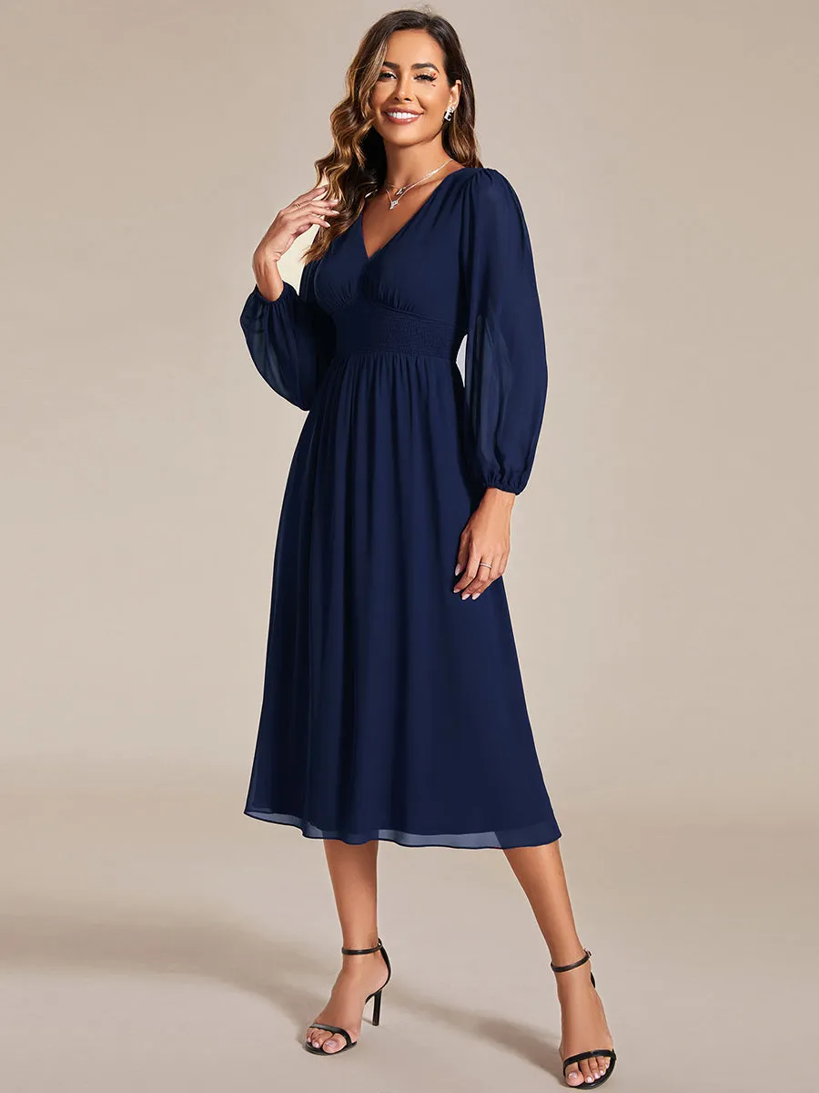 Knee Length Chiffon Wedding Guest Dresses With Long Sleeves