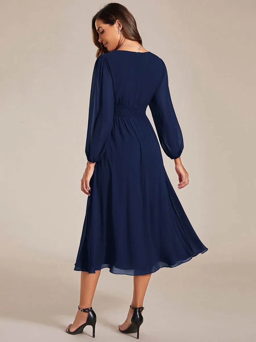 Knee Length Chiffon Wedding Guest Dresses With Long Sleeves