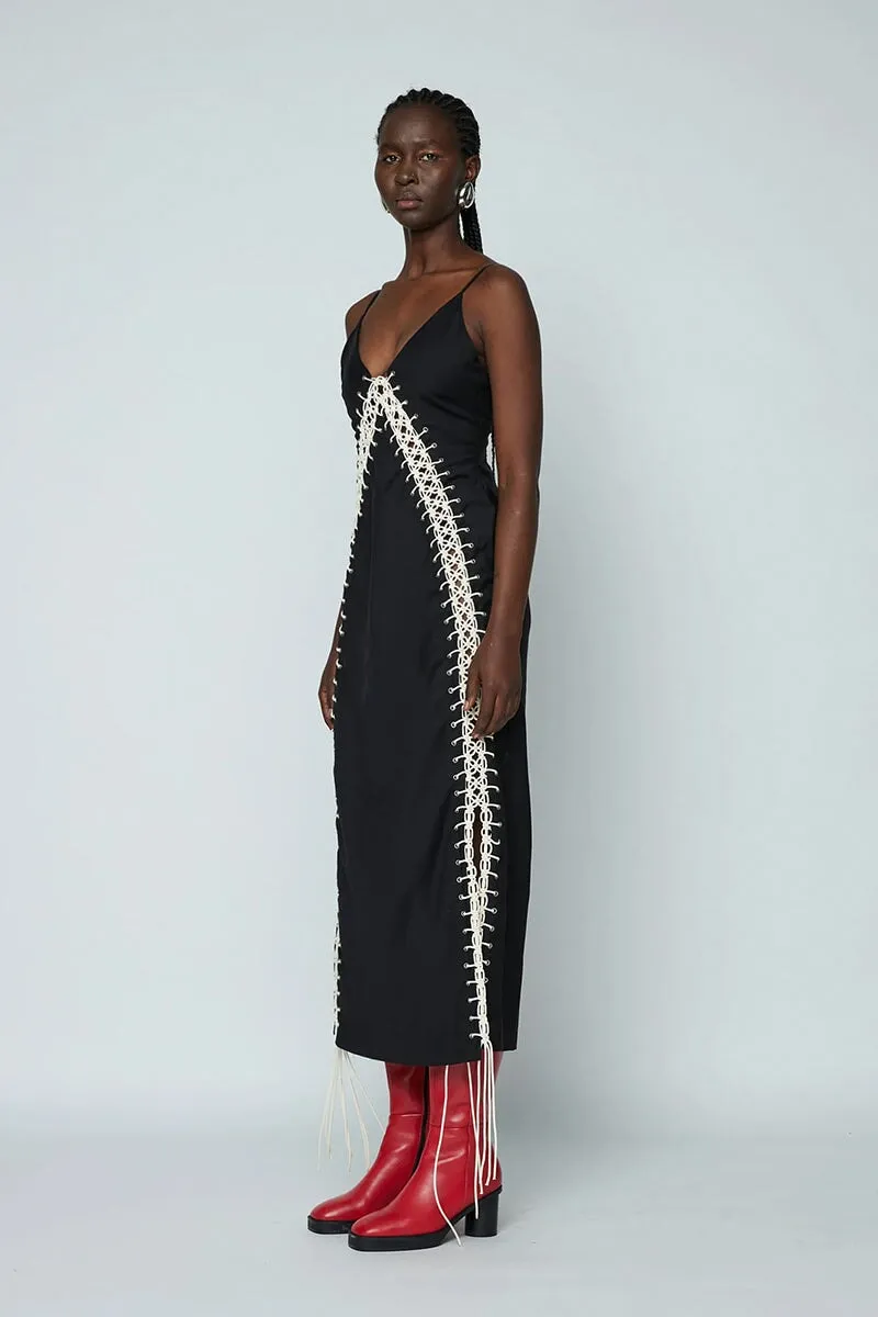 MACRAME MAXI DRESS-BLACK