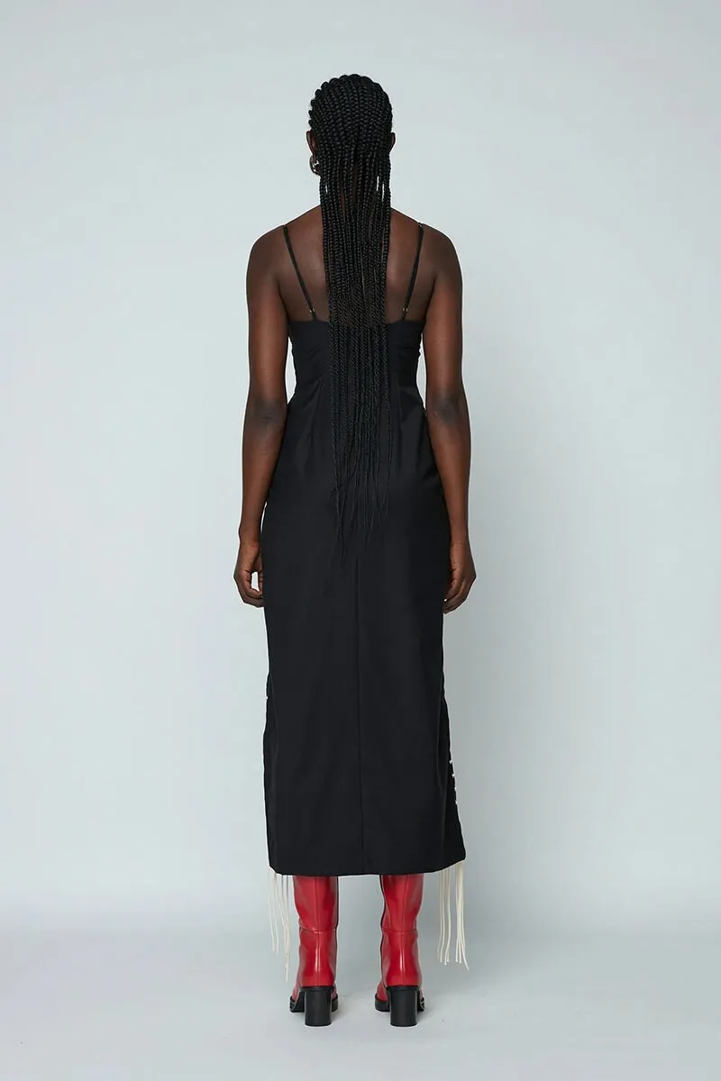 MACRAME MAXI DRESS-BLACK