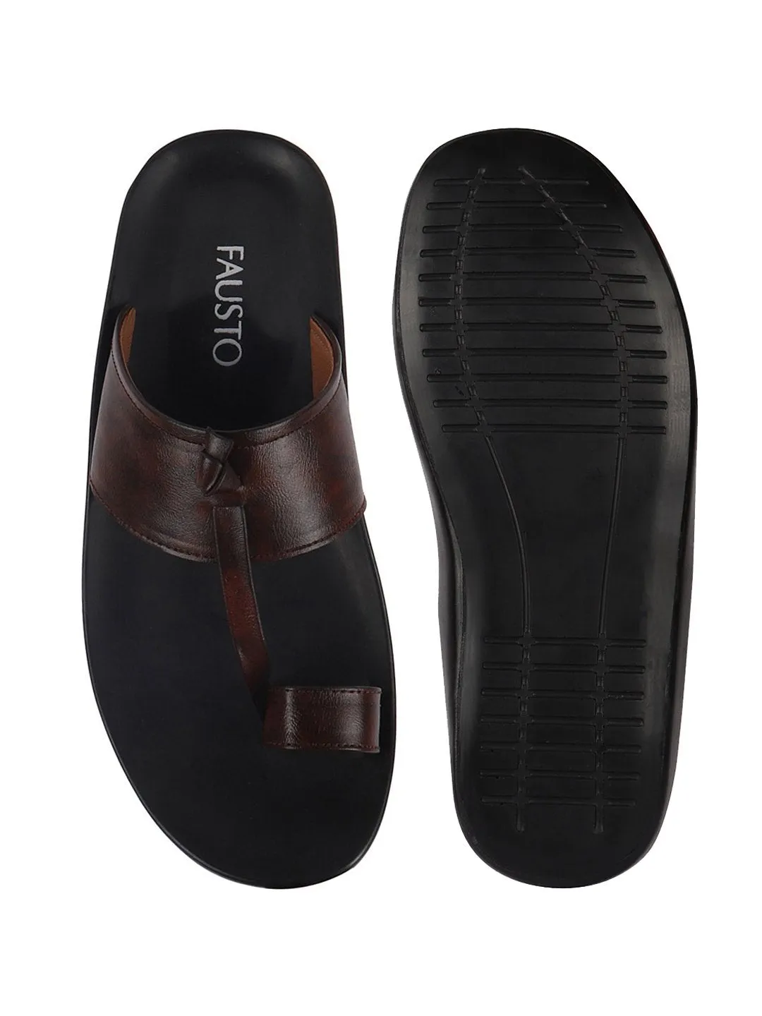 Men Brown Slip On Outdoor Toe Ring Dress Slippers