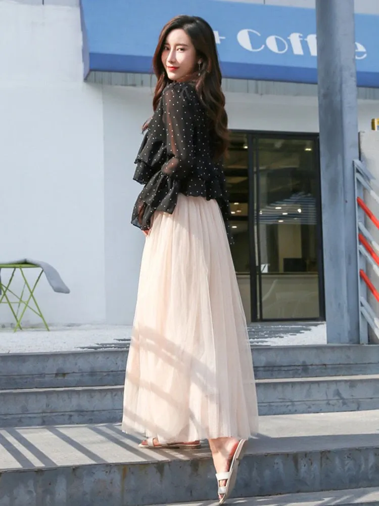 Mesh Tulle Skirt with Elastic Waist