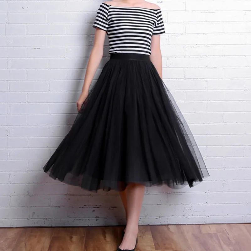 Mesh Tulle Skirt with Elastic Waist