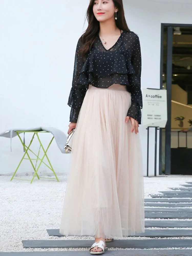 Mesh Tulle Skirt with Elastic Waist