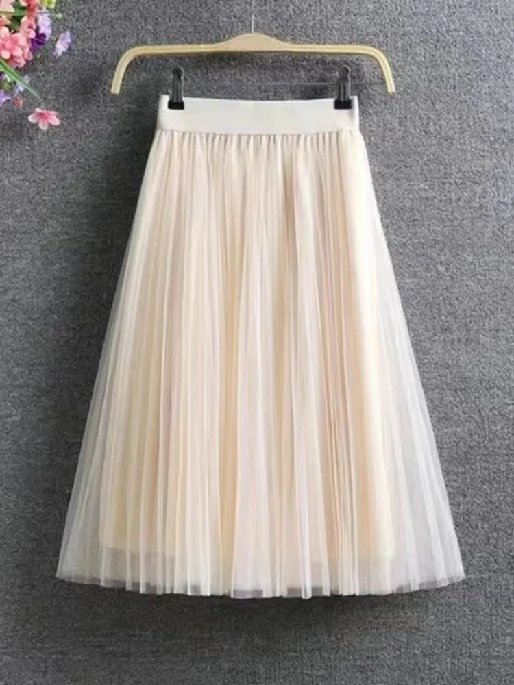 Mesh Tulle Skirt with Elastic Waist