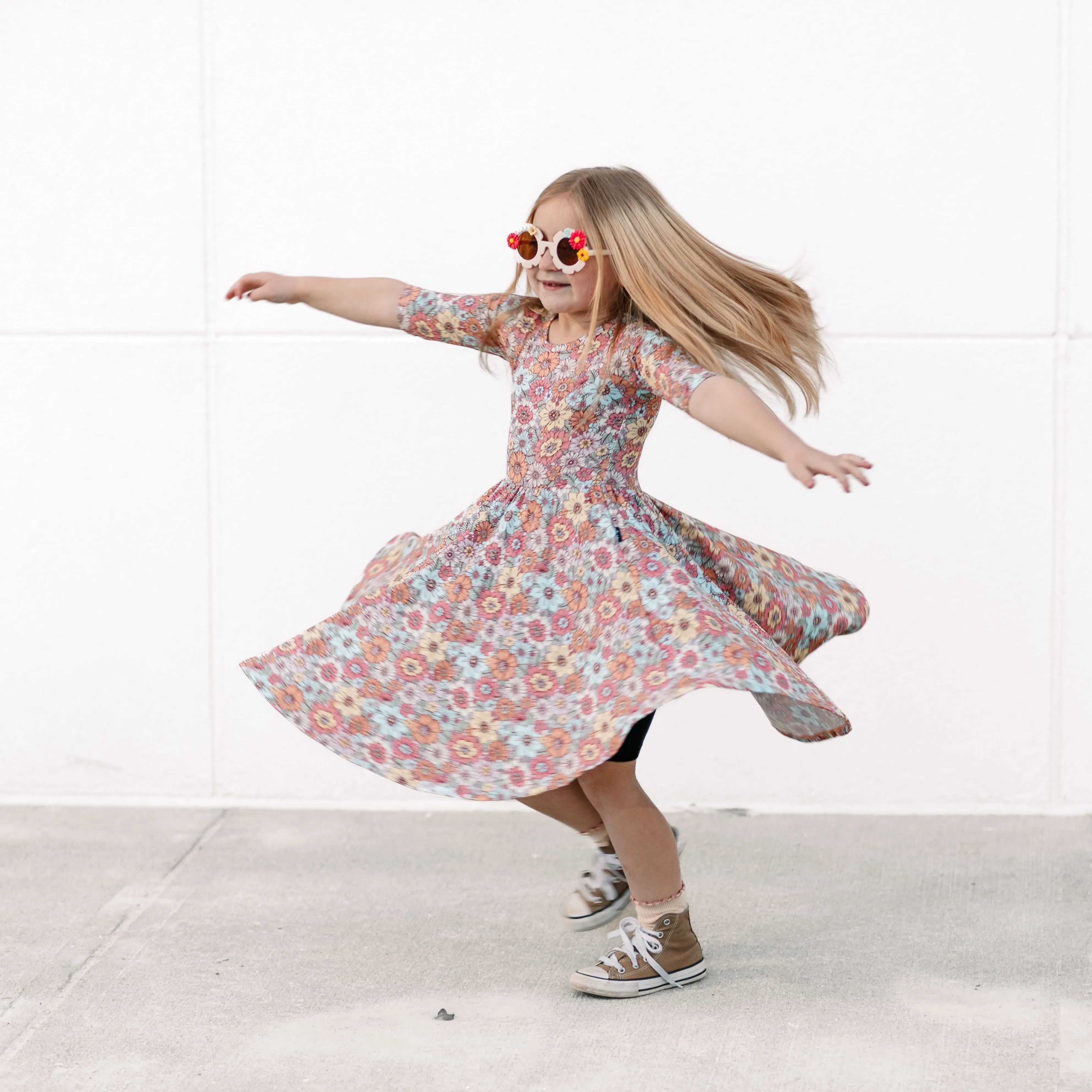 MID SLEEVE TWIRL DRESS- Spring Floral