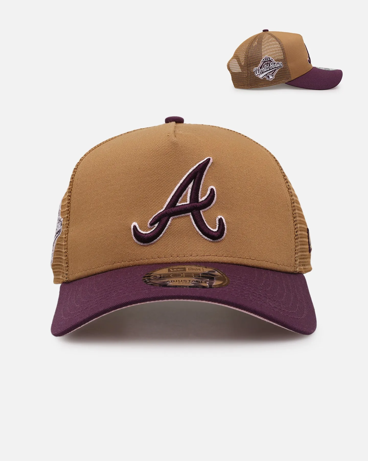 New Era Atlanta Braves 'Rustic Rose' 9FORTY A-Frame Trucker Snapback Wheat