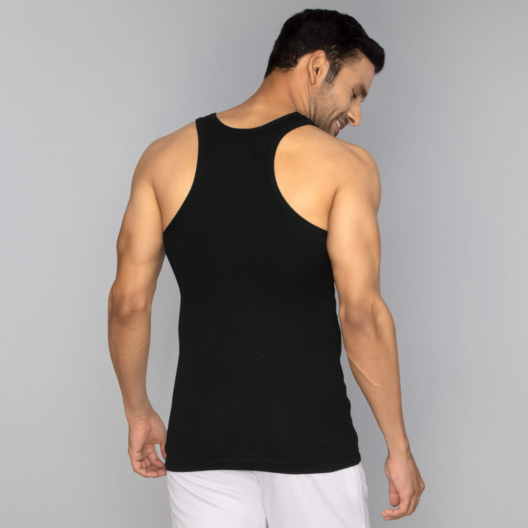 Nova Round Neck Racer Back Vest Black Knight