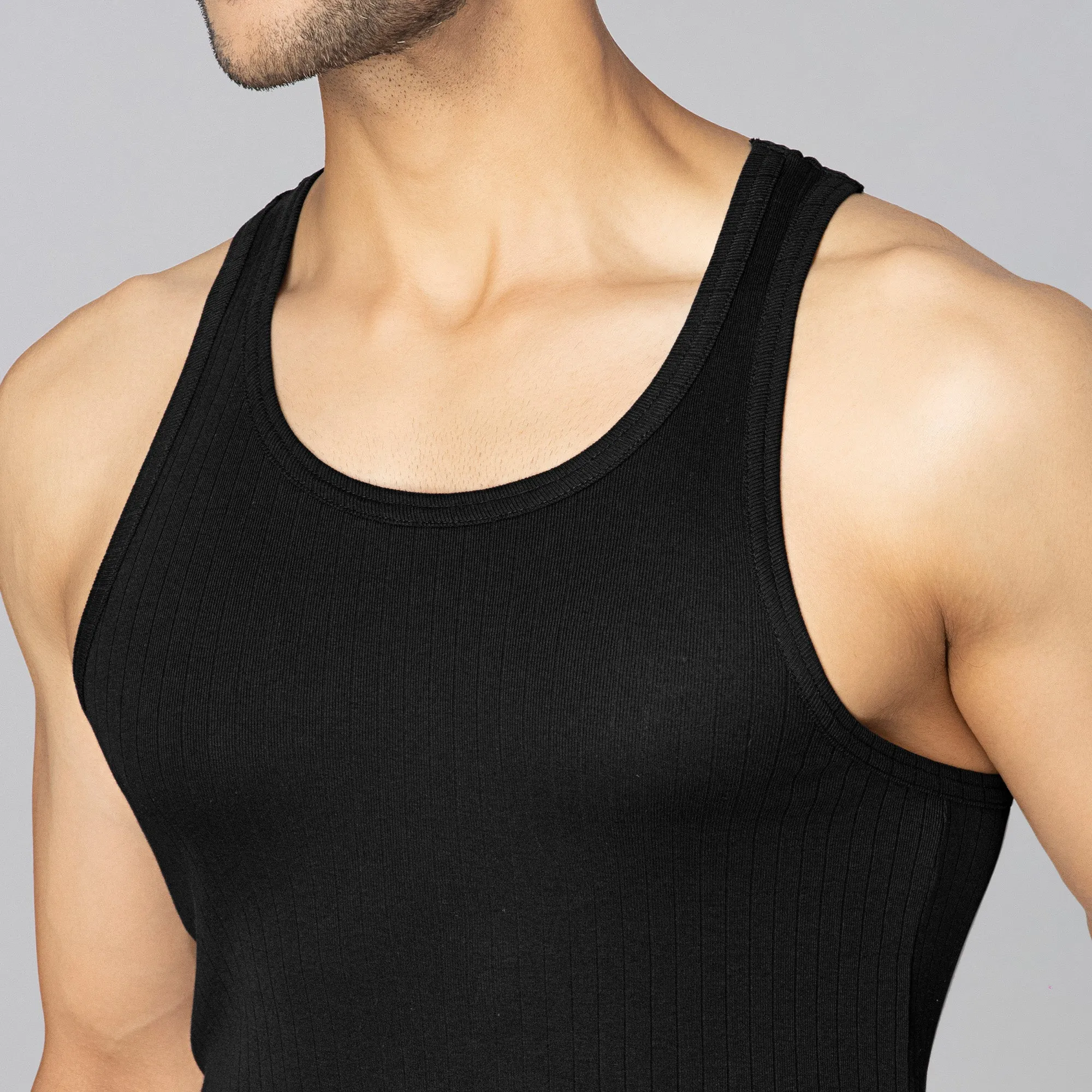 Nova Round Neck Racer Back Vest Black Knight