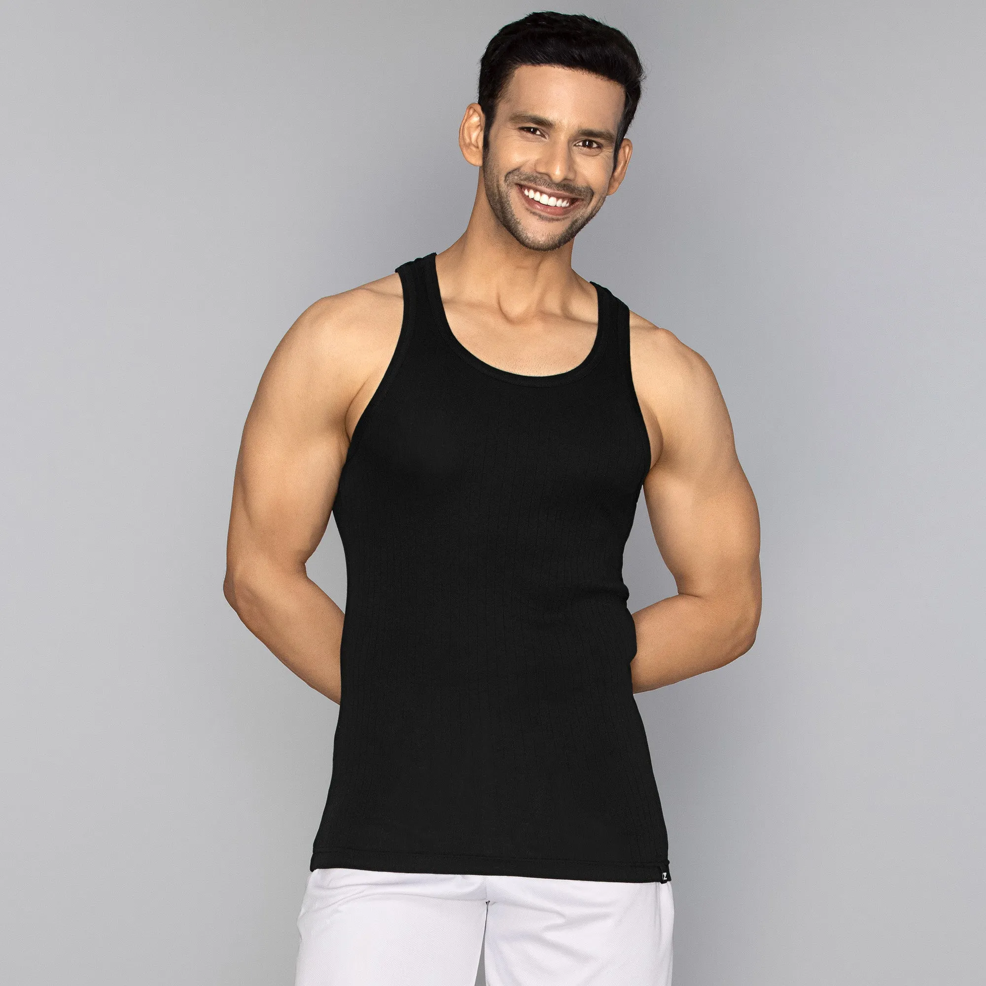 Nova Round Neck Racer Back Vest Black Knight