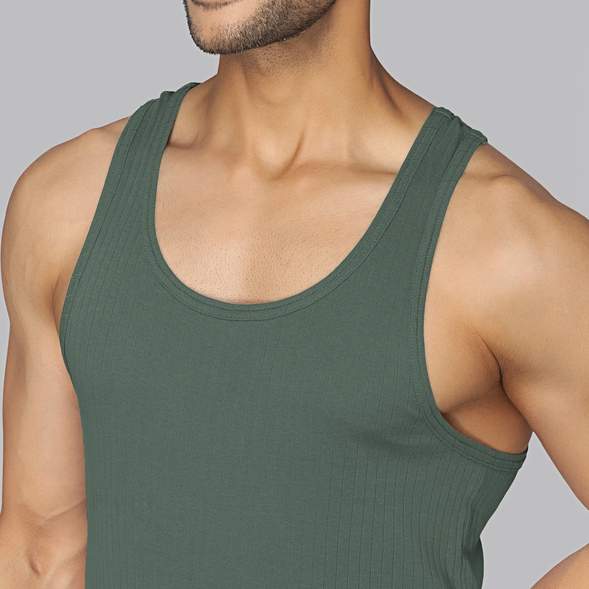 Nova Round Neck Racer Back Vest Olive Green