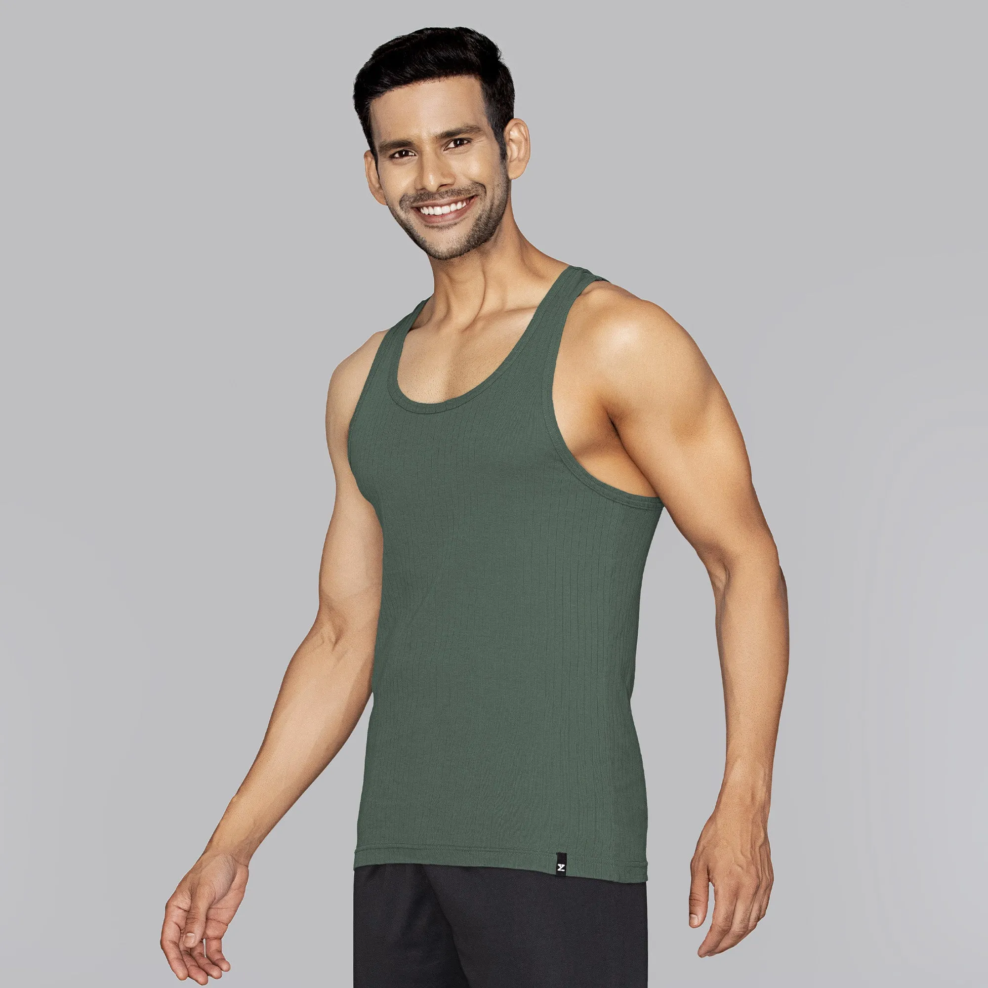 Nova Round Neck Racer Back Vest Olive Green