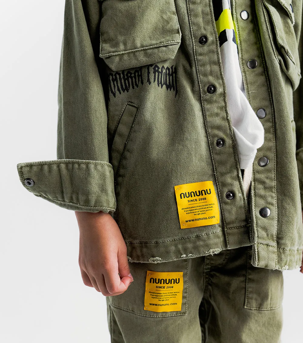 NUNUNU SS24 SAFARI SNAP SHIRT in Olive