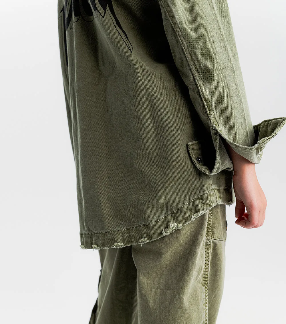 NUNUNU SS24 SAFARI SNAP SHIRT in Olive