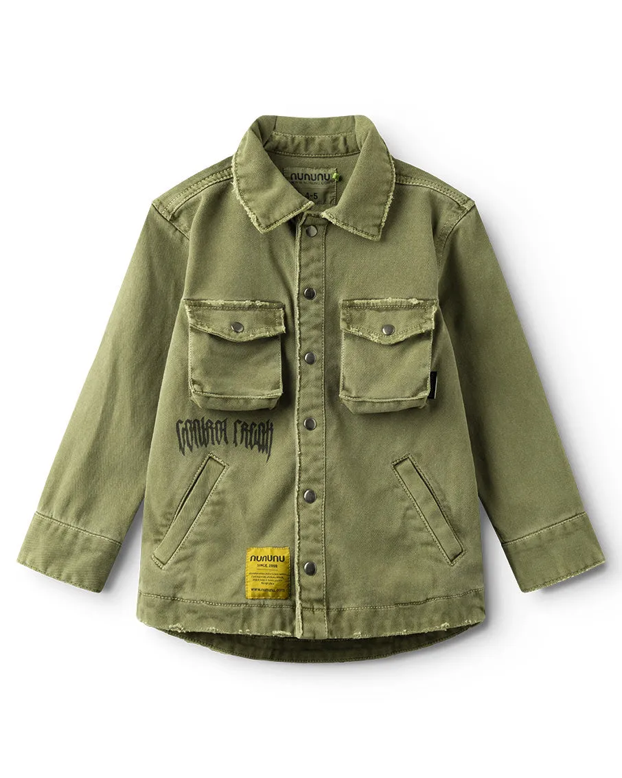 NUNUNU SS24 SAFARI SNAP SHIRT in Olive